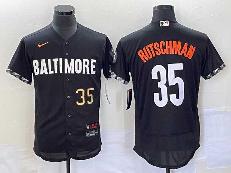 Mens Baltimore Orioles #35 Adley Rutschman Number Black 2023 City Connect Flex Base Stitched Jersey